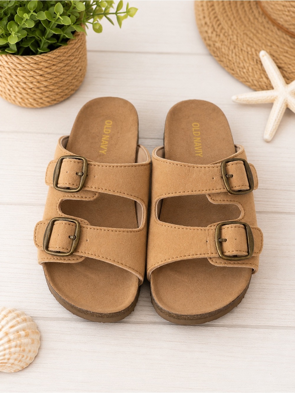 Old Navy Kids Tan Double-Buckle Slide Sandals